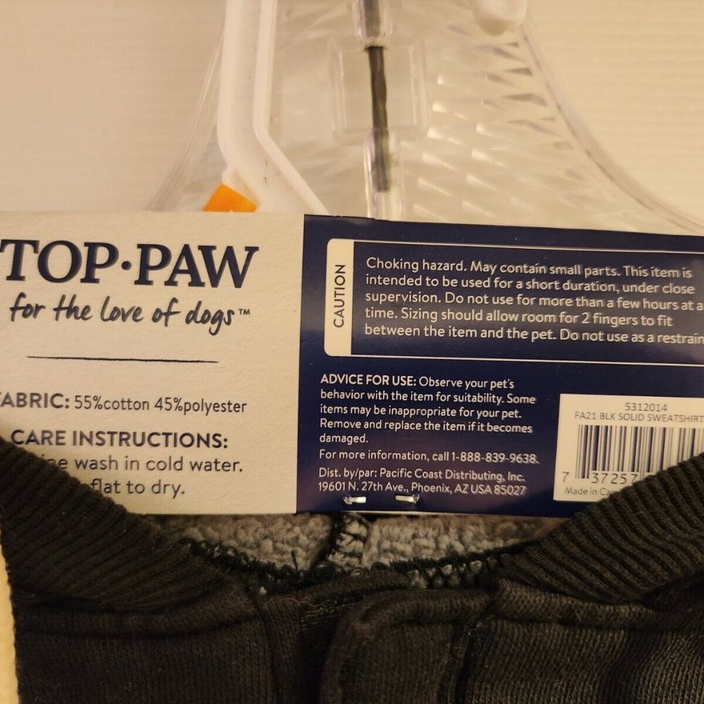 NWT Top Paw Hooded Sweatshirt Dog Hoodie Size Medium Black - Picture 5 of 7